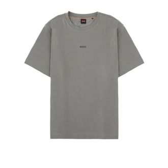 HUGO BOSS Tops, Heren, Groen, L, Katoen, T-shirt met relaxte pasvorm en gelaagde logoprint