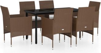 vidaXL Juego De Comedor De Jard&iacute;n 7 Piezas Con Cojines Marr&oacute;n Y Negro Vidaxl