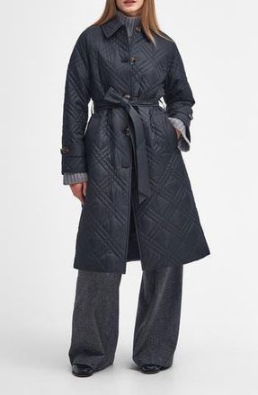 Barbour Mariah Quilted Trench Coat in Black/Muted Cabernet Tartan at Nordstrom Rack, Size 10 Us / 14 Uk
