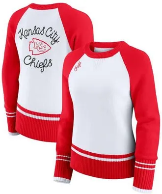 WEAR by Erin Andrews Womens WEAR by Erin Andrews White/Red Kansas City Chiefs Colorblock Raglan Sweater at Nordstrom, Size Xx-Large