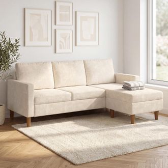 IDMarket Sof&aacute; Esquinero Reversible De 3 Plazas Marius De 200 Cm En Tejido De Chenilla Beige