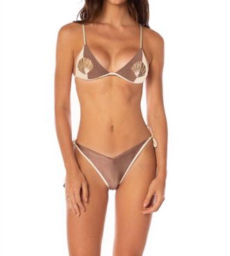 Maaji Reversible Dreamscape Low Rise Single Strap Bikini Bottom In Mocha Pearl