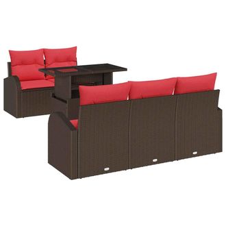 vidaXL Conjunto De Sof&aacute; De Jard&iacute;n 6 Pcs Marr&oacute;n Rat&aacute;n Sint&eacute;tico Vidaxl