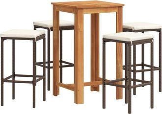 vidaXL Mesa Y Taburetes De Jard&iacute;n 5 Pzas Madera Acacia Rat&aacute;n Pe Marr&oacute;n Vidaxl