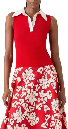 Akris Fitted Colorblock Virgin Merino Wool Polo Sweater Vest in Red-Cream at Nordstrom, Size 16