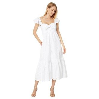 Lilly Pulitzer Lantana Midi Dress Womens White Eyelet Flutter Sleeve KFC890