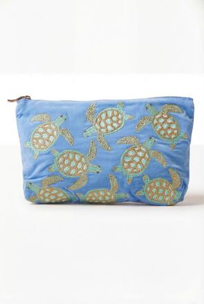 Elizabeth Scarlett Turtle Conservation Velvet Everyday Pouch in Caribbean Blue at Nordstrom