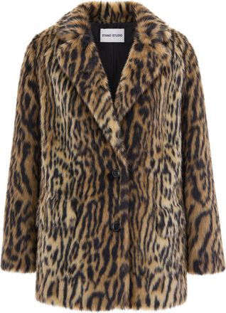 Stand Studio Leopard Print Emmie Single-Breasted Faux Fur Blazer