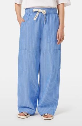Scotch & Soda Noa High Waist Wide Leg Cotton & Linen Cargo Pants in Blue And White Pin Stripe at Nordstrom Rack, Size Medium X 30