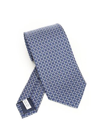 Ferragamo Vara Print Silk Tie Ties And Bow Ties Blu-Uomo