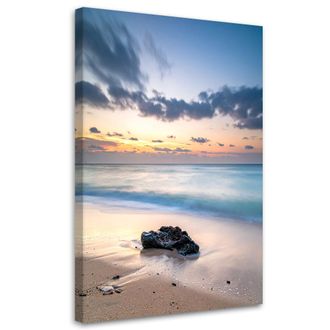 Feeby Cuadro En Lienzo, Playa Mar Puesta De Sol Piedras, 70x100