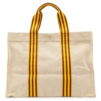 Herm&egrave;s Bora Bora Brown Natural Yellow Canvas Handbag Tote Bag (Pre-Owned)