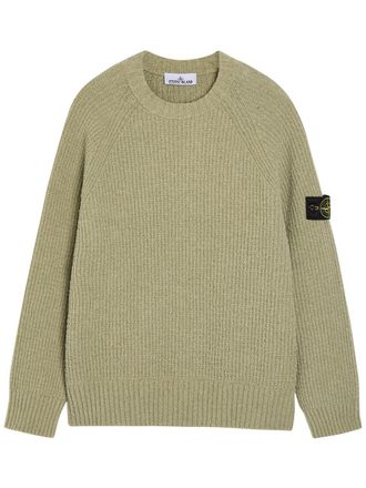 Stone Island Ribbed Boucl&eacute; Cotton-blend Jumper - Green Light