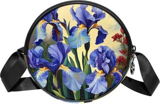 Generic Circle Crossbody Bag for Women, Iris Painting Small Sling Bag Daypack with Zipper Adjustable Shoulder Straps Casual Ladies Girls Round Purse