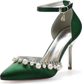 Miyoopark Wedding Shoes for Bride Ankle Strap Evening Pumps for Women M525 Dark Green UK 5.5