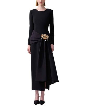 Carolina Herrera Ls Cn Midi Dress W/ Hip Sash
