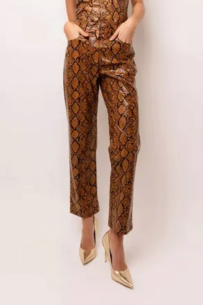 Amylynn Faux Leather Snakeskin Pant In Brown