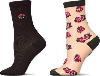 MeMoi Fashion Floral Assorted 2-Pack Crew Socks in Navy at Nordstrom, Size 9