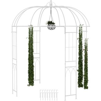 Relaxdays Relaxdays Arco per Piante Rampicanti da Giardino, Gazebo Metallo Rose, Pergola HLP 269x211x211 cm, Padiglione, Bianco