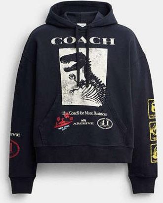 Coach Dinosaur Collage Relaxed Hoodie In Organic Cotton