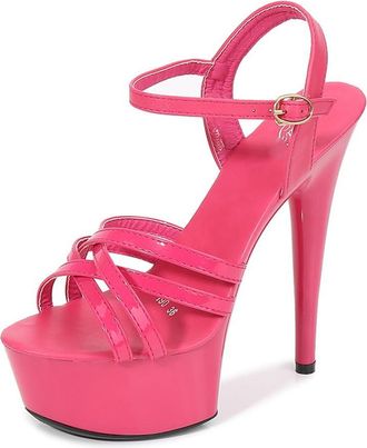 Generic Pink,6.5 UK,Womens Stiletto High Platform Heel Peep Open Toe Sandals Ankle Strap Buckle 5.9 Inches Heels Fashion Strappy Wedding Party Dress Shoes