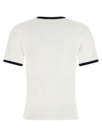 Courr&egrave;ges Logo-Embroidered Contrast-Trim T-shirt - White