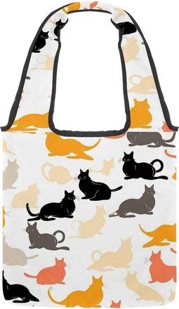 Generic Cats on a White Background Reversible Canvas Shoulder Tote - Double-Sided Print, 12oz Cotton, 27cm Drop, Fold-Flat Bag for Travel, Shopping, Street Ou
