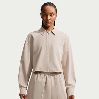 Nike Womens 24.7 PerfectStretch Dri-FIT UV Protection Cropped Long-Sleeve Shirt in Brown | IR8703-236