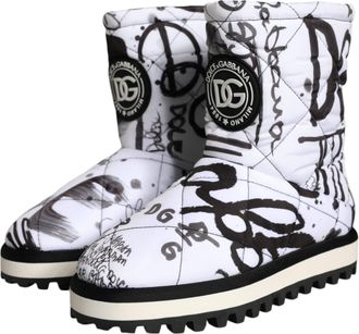 Dolce & Gabbana Womens Logo-Print Padded Boot White Polyester