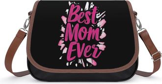 Generic Best Mom Ever Crossbody Bag Womens Handbag PU Message Bags Shoulder Purse with Adjustable Strap