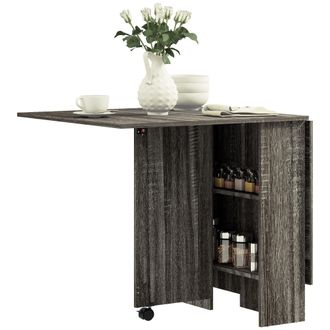 HOMCOM Mobile Drop Leaf Dining Table Folding Desk W/ 2 Wheels Storage Shelves | TJ Hughes