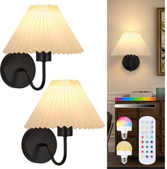 OEM Apliques De Pared, Paquete De 2 Luces Rgb A Pilas Para Dormitorio, Tocador, L&aacute;mpara De Pared Cl&aacute;sica Negra Con Control Remoto Para Sala De Estar, Ba&ntilde;o
