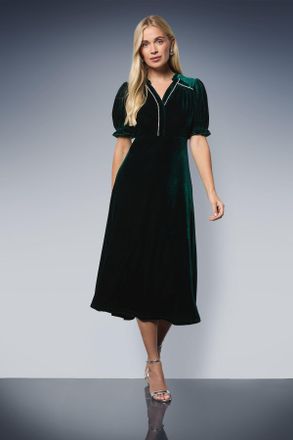 Wallis Womens Petite Velvet Embellished Midi Dress - Green - Size 16 UK