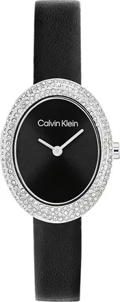 Calvin Klein Womens Contoured Bezel Oval Dial Leather Strap Watch - Black - OS