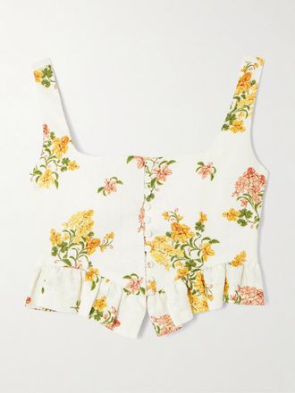 Agua Bendita Crop Top In Lino Floreale Con Ruche Eslab&oacute;n Cordillera - Multicolore