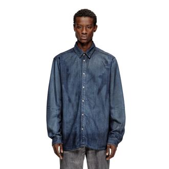 Diesel Shirt in fluid Prince of Wales denim - Denim Shirts - Man - Blue
