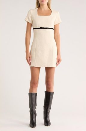 French Connection Velvet Bow Short Sleeve Bouclé Minidress in Cream/Black at Nordstrom Rack, Size X-Large
