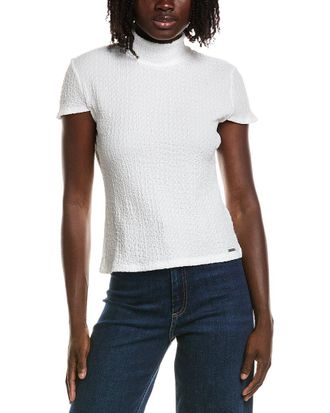T Tahari Cap Sleeve Mock Neck Top