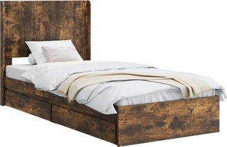 vidaXL Estructura De Cama Con Almacenamiento Y Cabecero Roble Ahumado Vidaxl