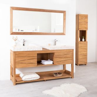 Wanda Collection Mueble Doble De Teca Maciza Cosy 160 Cm + 2 Lavabos Crema