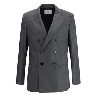 Ami Blazers, male, Gray, Size: L Double-breasted Blazer