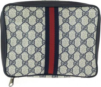 Gucci Grey Gg Supreme Canvas & Leather Pouch (Authentic Pre-Loved)