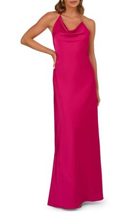 Adrianna Papell Open Back Satin Gown in Bright Rose at Nordstrom, Size 14