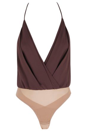 Elisabetta Franchi Brown Viscose Georgette Logo-Jewel Viscose Bodysuit