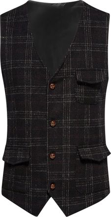 Generic Tartan Waistcoats For Men | Suit Vests For Men Uk Casual Gilet Packable Quilted Classic Gilet Single Breasted Button Multi-Pocket Gilet Cotton Gilet V