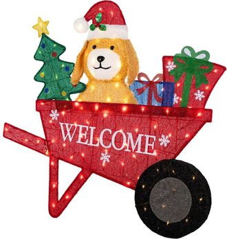Glitzhome Indoor/Outdoor Christmas Labrador Wheel Barrow