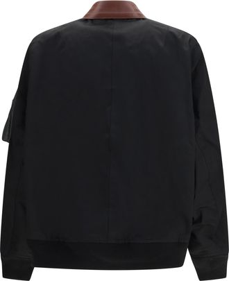 sacai Mens Cotton Bomber Jacket With Leather Details Black