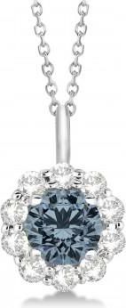 Allurez Halo Diamond and Gray Spinel Lady Di Pendant Necklace 14K White Gold (1.69ct)