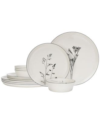 French Home 12Pc Meadow Flower Porcelain Dinnerware Set