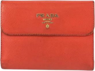 Prada Pre-owned Wallets, female, Orange, Size: ONE SIZE Pre-owned Leather Compact Wallet